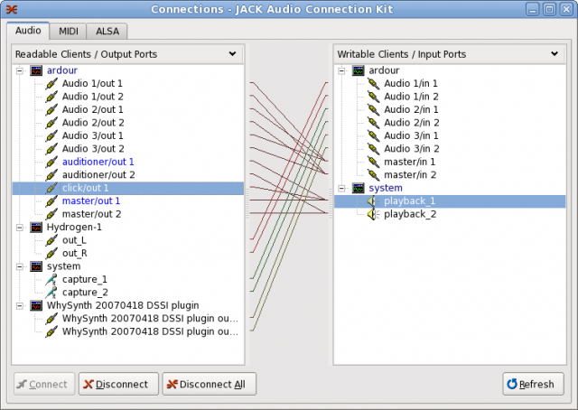 Screenshot of the audio connections to be achieved using the patchbay