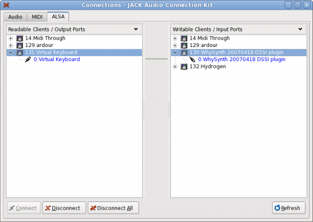 Screenshot of the midi connections to be achieved using the patchbay