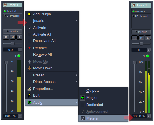 Audio output monitoring meters